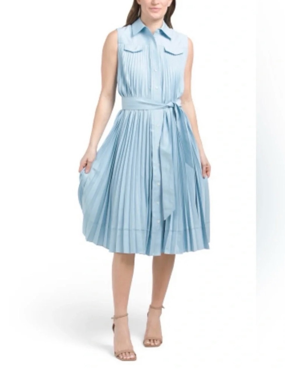 Elie Tahari Light Blue fully Pleated Sleeveless Shirt Dress